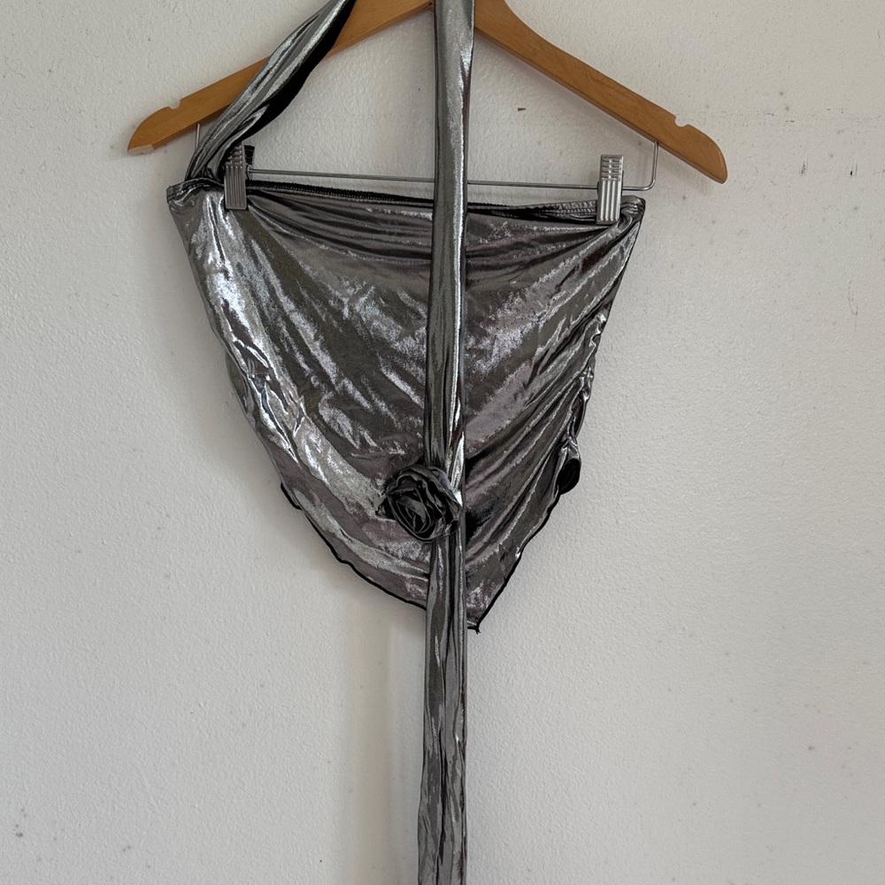 SHEIN Metallic Silver Halter Top